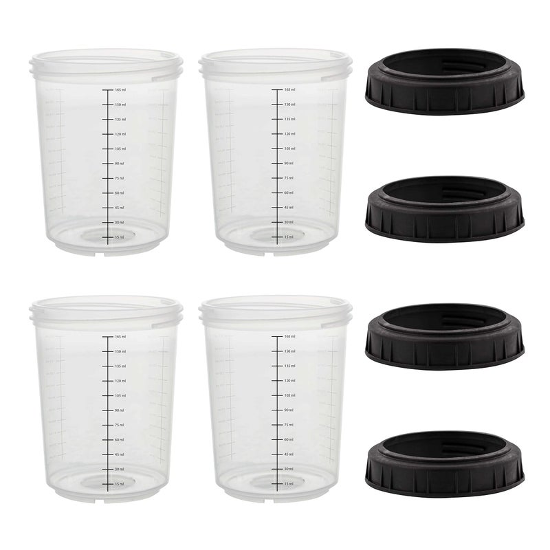 Master Airbrush Master Paint System MPS, 4 Pack Set of Mini Size 6 Ounce (180ml) Hard Cups and Retainer Rings - 4 Hard Cups and 4 Rings for Use with The MPS Disposable Paint Spray Gun Cup Liners and Lid System - Image 1